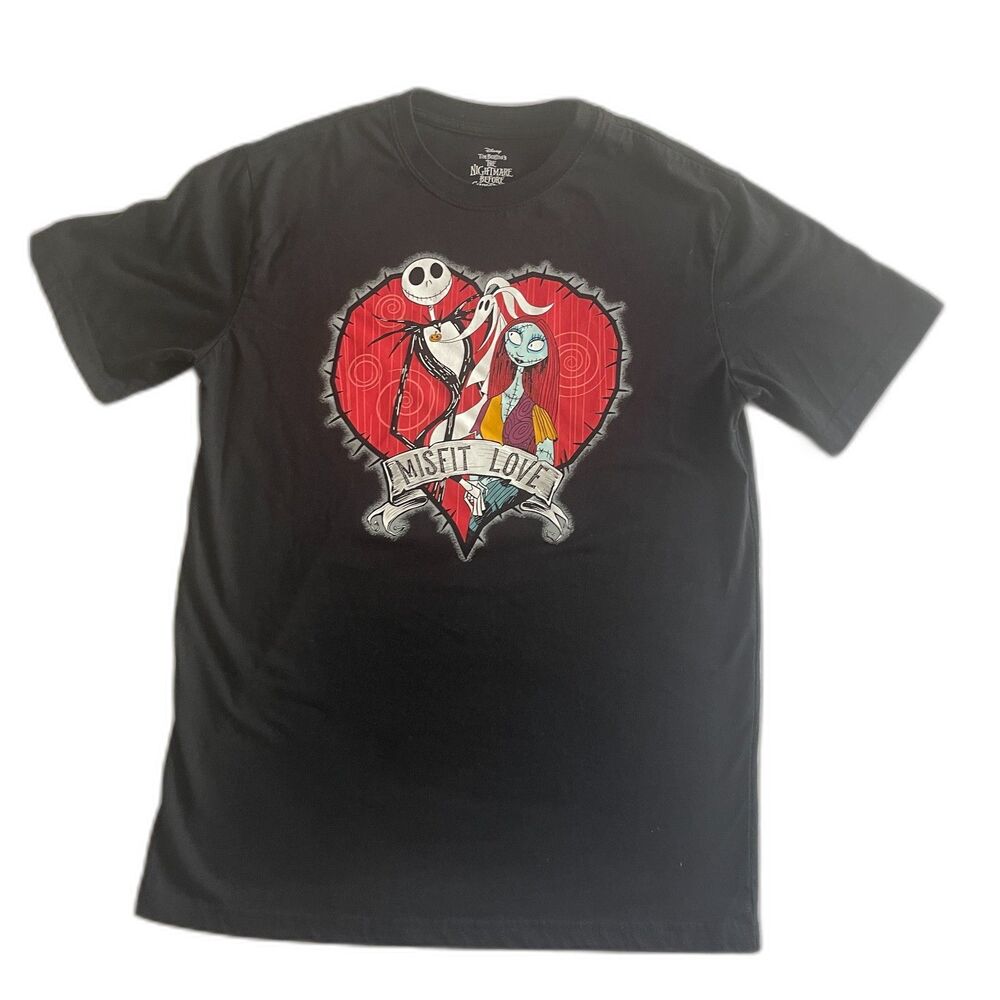 Nightmare Before Christmas Jack & Sally Misfit Love Black Valentines T-Shirt, S